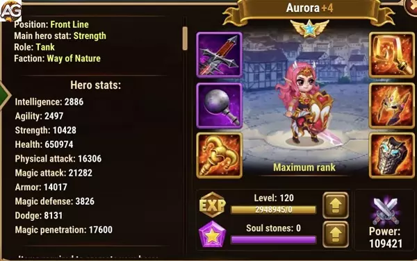 Aurora with Romantic Skin in Hero Wars