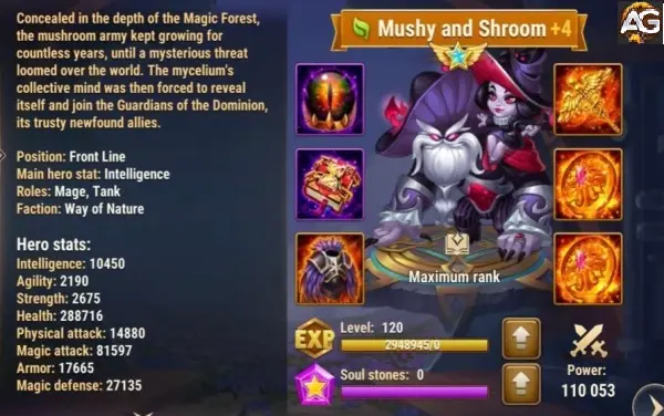 Mushy and Shroom with Armor Skin in Hero Wars Mobile