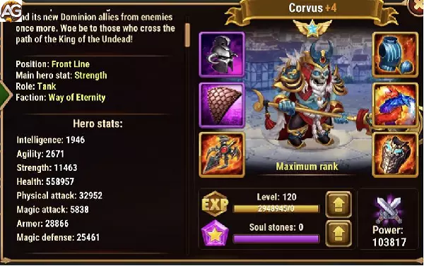 Corvus  Max stats