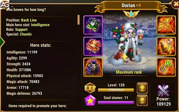 Dorian with winter look, Hero Wars Mobile.