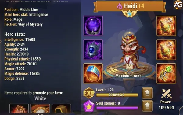Heidi with solar skin in Hero Wars Alliance