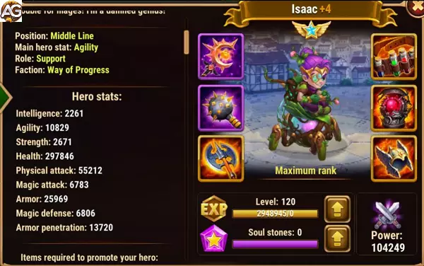 Isaac with spring skin, Hero Wars Mobile.