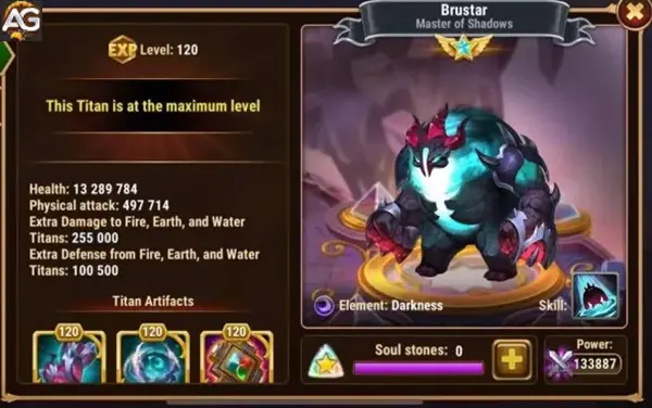 Titan Brustar with default skin, Hero Wars.